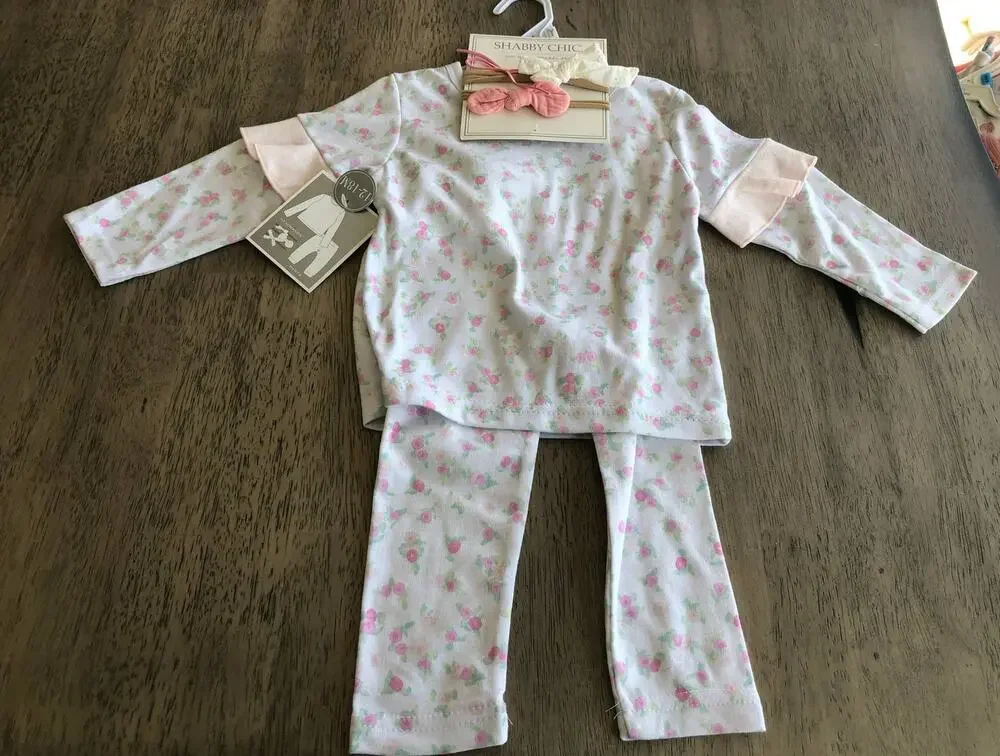 Shabby Chic Little Girls English Garden Outfit and Headband Set - 12/18M